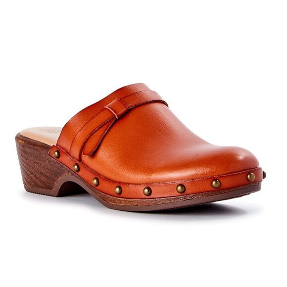 TimeĀ and Tru Women's Studded Wooden Bow Memory FoamāBrown Clogs - Picture 3 of 14